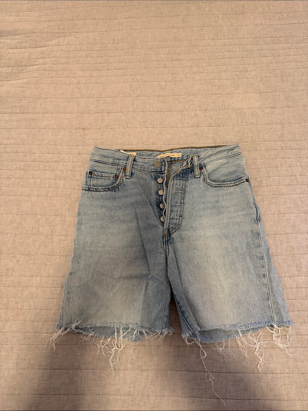 Levi's Light Blue Ribcage Cut-off Denim Shorts